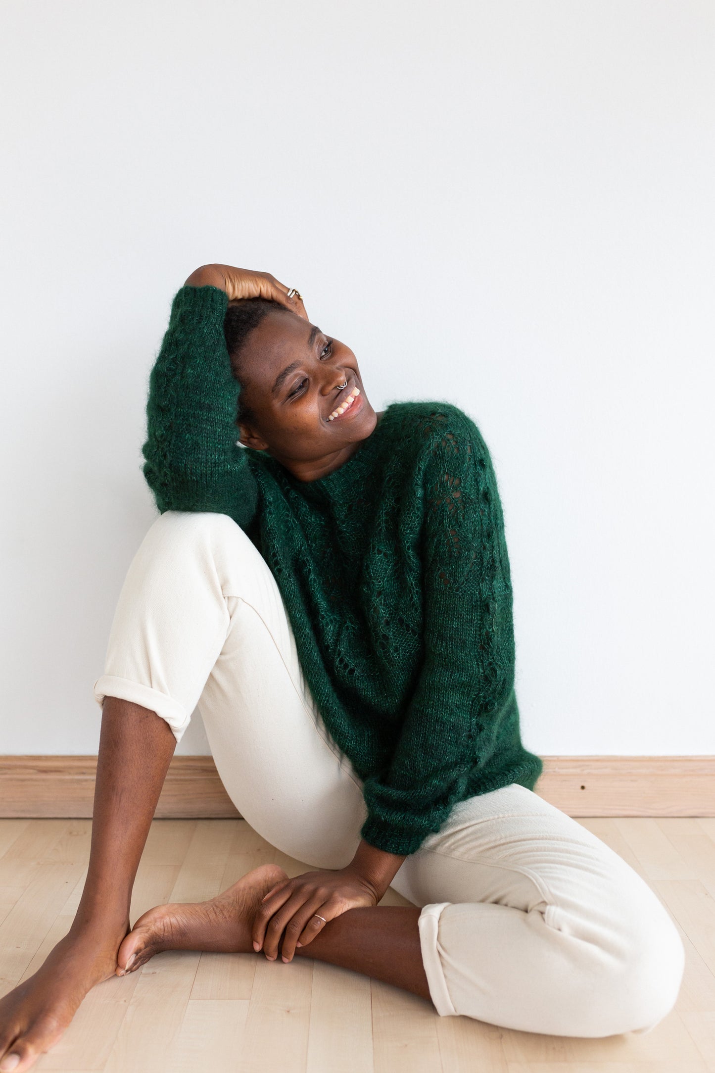 Lace Yoke Sweater in Kid Mohair Silk "After the Rain" Knitting Pattern