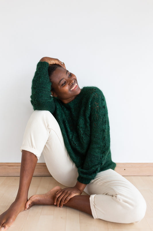 Lace Yoke Sweater in Kid Mohair Silk "After the Rain" Knitting Pattern