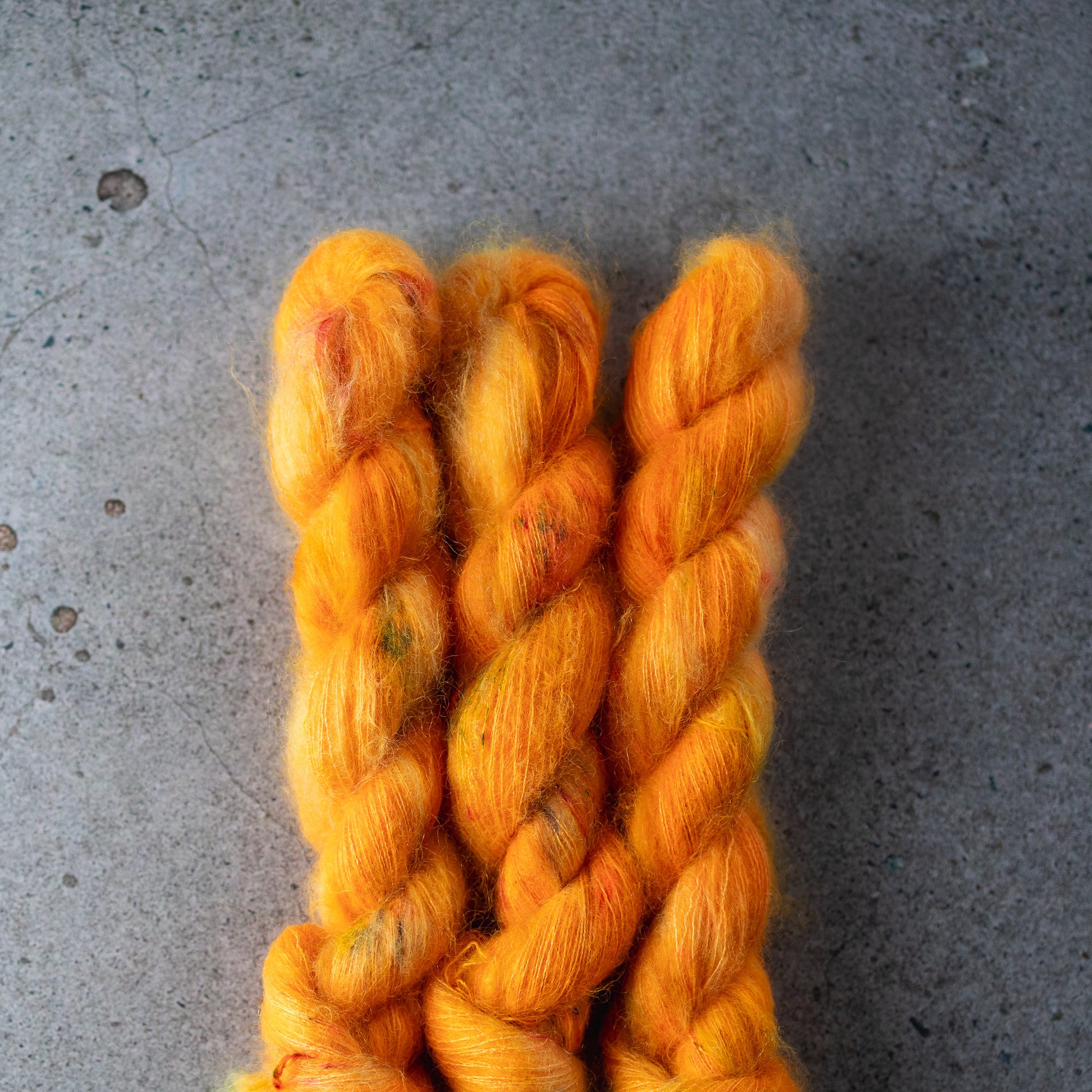 hand dyed yarn, neon orange, kid silk lace